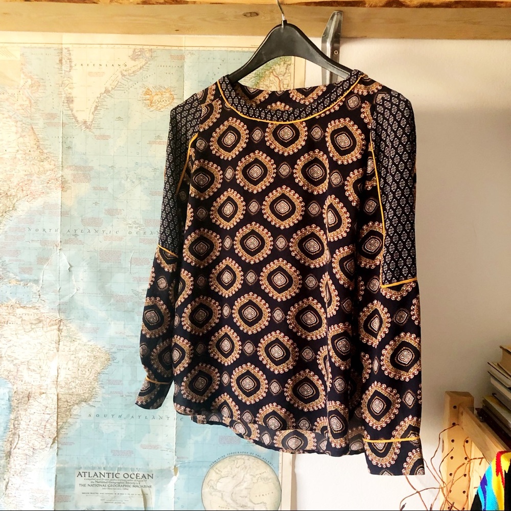 Navy Multi-Print Blouse
